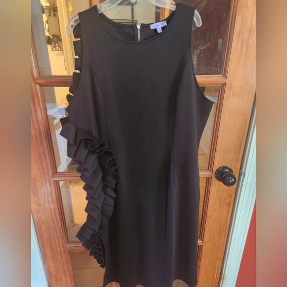 Black Asymmetrical Ruffled Sheath Dress - Picture 1 of 5